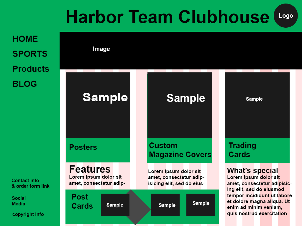 Harbor Team Clubhouse Home page Wireframe image